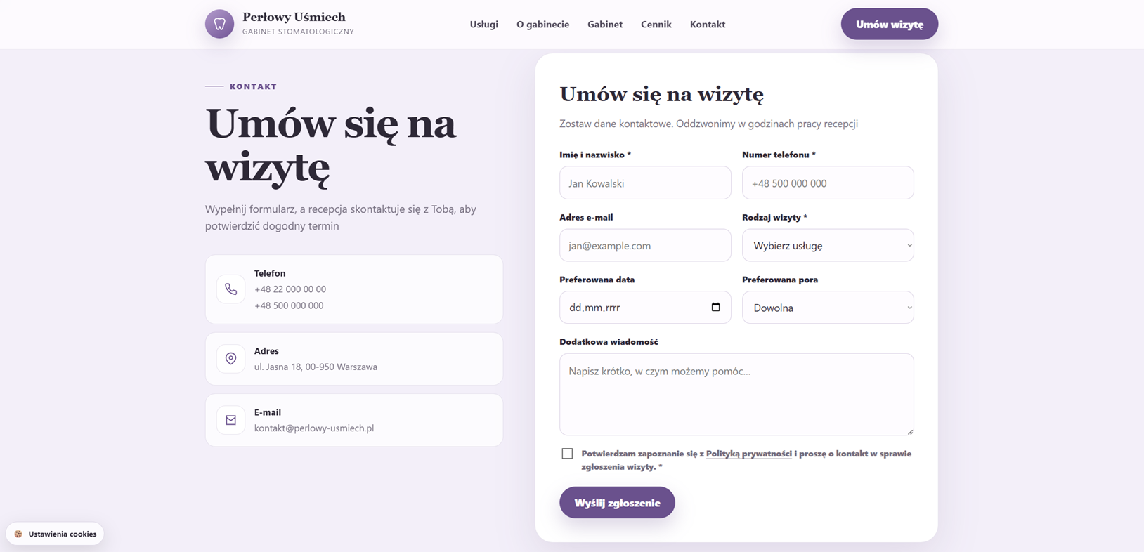 Podgląd strony Perłowy Uśmiech
